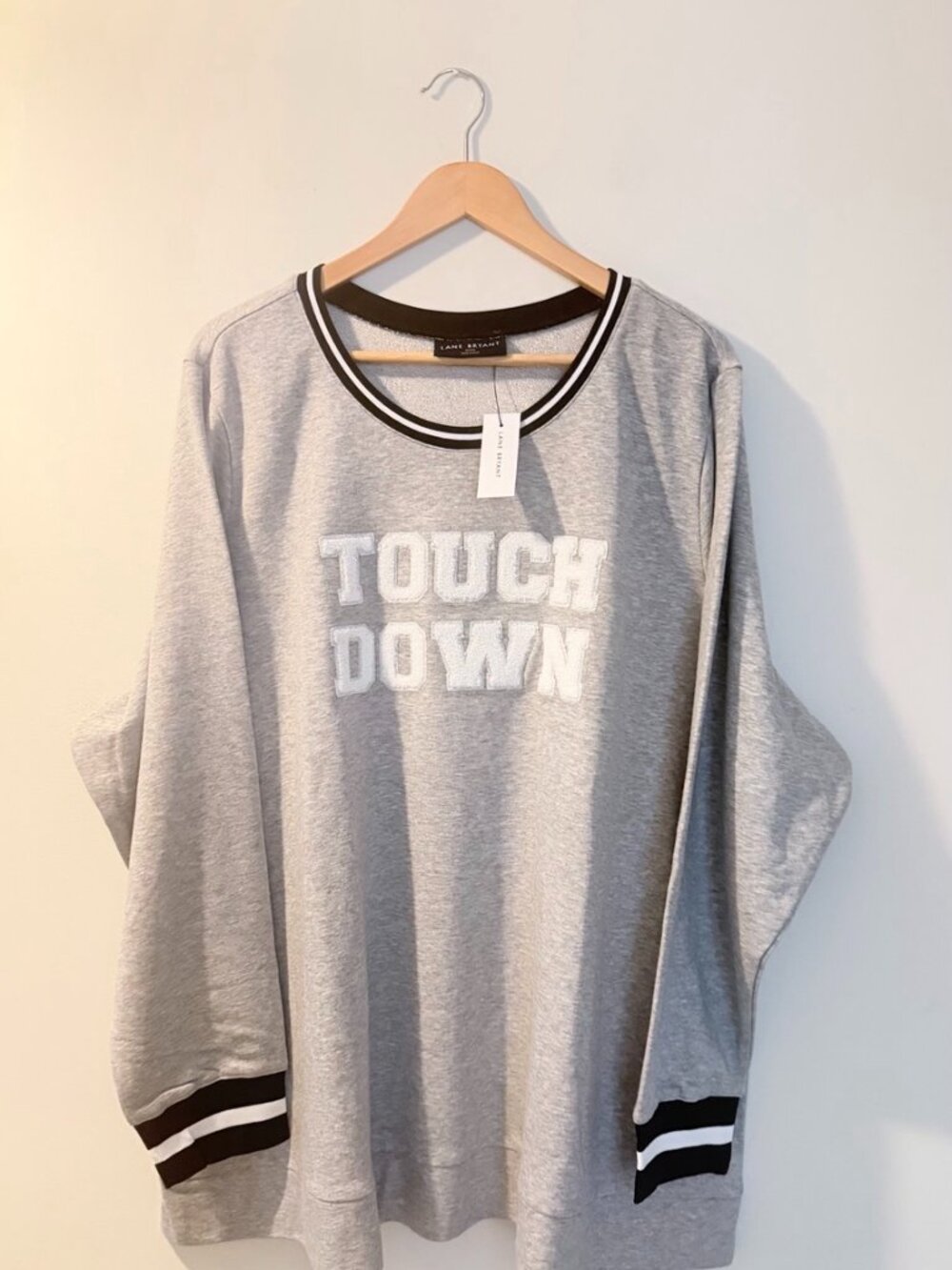 Lane Bryant 26/28 Touch Down Grey Varsity Sweatshirt NWT